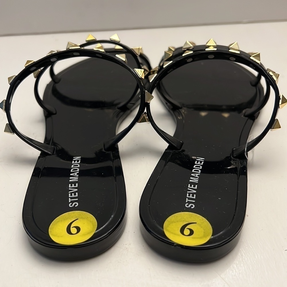 Steve Madden Black Shiny Gold Studded Sandals size 9 NEW - Picture 6 of 8